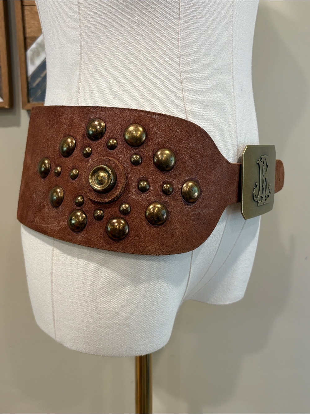 Vintage Ralph Lauren Suede Leather Wide Studded Corset Belt Distressed Brown M - Picture 5 of 15